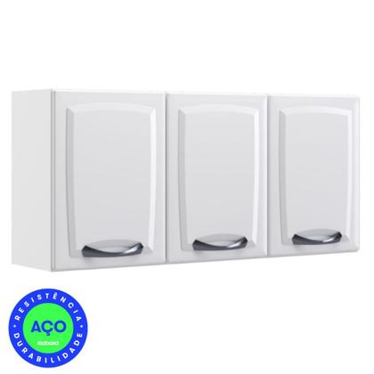 Imagem de Kit 2 Armários Aéreos Multiuso Itatiaia Aço 3 Portas New Premium Cozinha e Área de Serviço Branco Neve