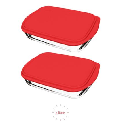 Imagem de Kit 2 Assadeira Retangular 5L C/Tampa Vidro Temperado Nadir