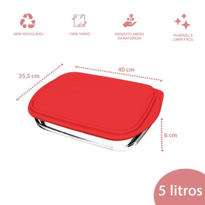 Imagem de Kit 2 Assadeira Retangular 5L C/Tampa Vidro Temperado Nadir