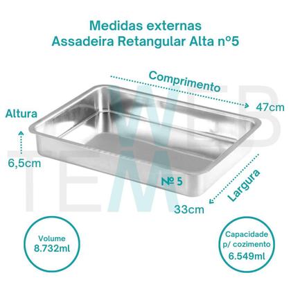 Kit 2 Assadeiras Retangular Alta nº5 Alumínio Sustentável para Assados, Bolos, Lasanha, Cozimento Uniforme, Fácil Limpeza, Uso Caseiro ou Profissional - Grupo Soberano Imagem de Kit 2 Assadeiras Retangular Alta nº5 Alumínio Sustentável para Assados, Bolos, Lasanha, Cozimento Uniforme, Fácil Limpeza, Uso Caseiro ou Profissional