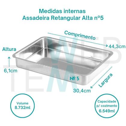 Kit 2 Assadeiras Retangular Alta nº5 Alumínio Sustentável para Assados, Bolos, Lasanha, Cozimento Uniforme, Fácil Limpeza, Uso Caseiro ou Profissional - Grupo Soberano Imagem de Kit 2 Assadeiras Retangular Alta nº5 Alumínio Sustentável para Assados, Bolos, Lasanha, Cozimento Uniforme, Fácil Limpeza, Uso Caseiro ou Profissional
