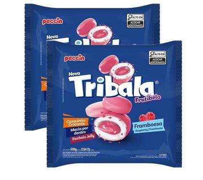 Imagem de kit 2 Bala Recheada Peccin TriBala Sabor Framboesa Saco 500g