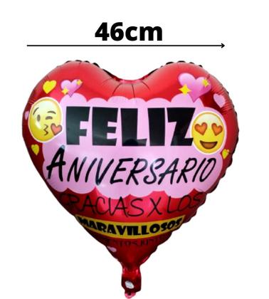 Imagem de Kit 2 Balão Metalizado Coração Feliz Aniversário Festas - 46cm