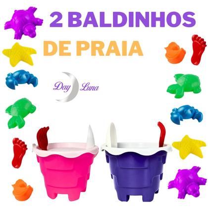 Imagem de Kit 2 Baldinhos De Praia Infantil Castelinho de Areia Praia Verão Completo