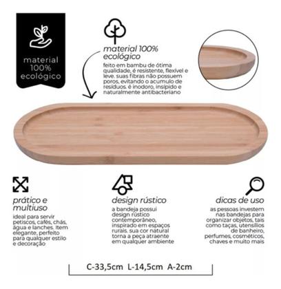 Imagem de Kit 2 Bandeja Bambu Oval 34cm Ecokitchen Mimo Style Travessa Tábua Gamela Petisqueira