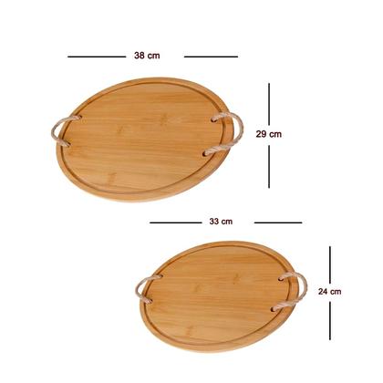 Imagem de Kit 2 Bandeja De Bambu Oval Grande e Média p/ servir c/ alça