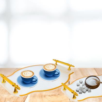 Imagem de Kit 2 Bandejas Abstratas Para Servir Drinks Festas Doces Decoração Em Acrílico Com Detalhes Dourado