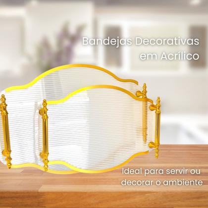 Imagem de Kit 2 Bandejas Abstratas Para Servir Drinks Festas Doces Decoração Em Acrílico Com Detalhes Dourado