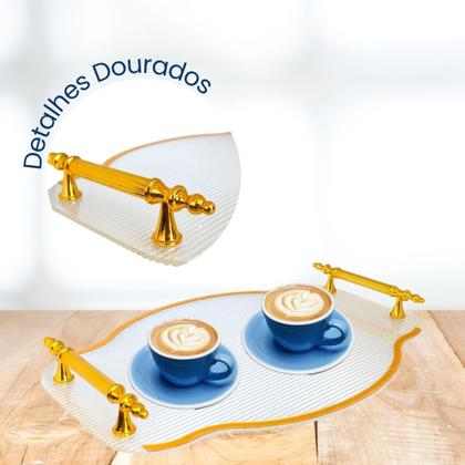 Imagem de Kit 2 Bandejas Abstratas Para Servir Drinks Festas Doces Decoração Em Acrílico Com Detalhes Dourado