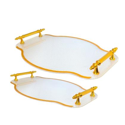 Imagem de Kit 2 Bandejas Abstratas Para Servir Drinks Festas Doces Decoração Em Acrílico Com Detalhes Dourado