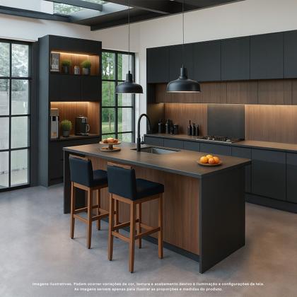 Imagem de Kit 2 Banqueta Alta Safira Para Cozinha De Madeira Maciça Estofada Com Encosto Para Bancada Americana E Área Gourmet