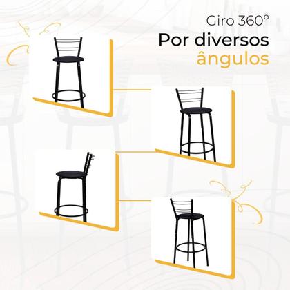 Imagem de Kit 2 Banqueta Bancos Alta Balcão Americana, Bar, Bancada, Cozinha Gourmet Flórida Estrutura Preta