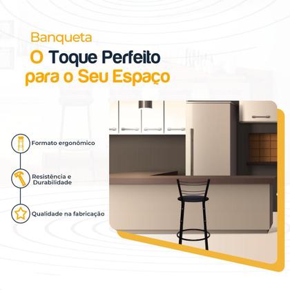 Imagem de Kit 2 Banqueta Bancos Alta Balcão Americana, Bar, Bancada, Cozinha Gourmet Flórida Estrutura Preta