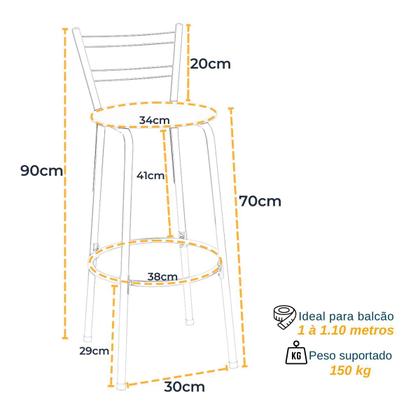 Imagem de Kit 2 Banqueta Bancos Alta Balcão Americana, Bar, Bancada, Cozinha Gourmet Flórida Estrutura Preta