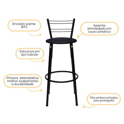 Imagem de Kit 2 Banqueta Bancos Alta Balcão Americana, Bar, Bancada, Cozinha Gourmet Flórida Estrutura Preta