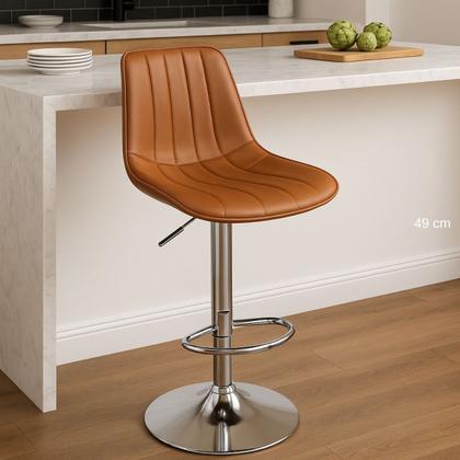 Imagem de Kit 2 Banqueta Bar Concha Ajustável em material ecológico Design Moderno Base Cromada Cinza