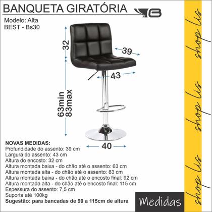 Imagem de Kit 2 banqueta giratória alta estofada gomos confortável bar cozinha americana