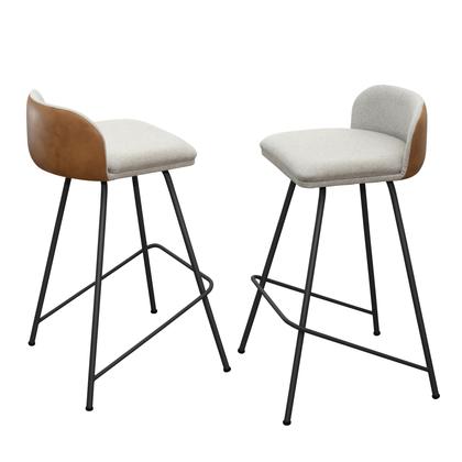 Imagem de Kit 2 Banqueta Luxo  Alta Nobre - Estrutura em Aço na Cor Preta - Estofado em Linho Com Composê no material sintético - Marrom