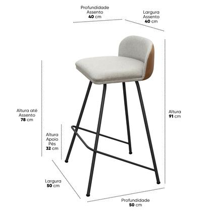 Imagem de Kit 2 Banqueta Luxo  Alta Nobre - Estrutura em Aço na Cor Preta - Estofado em Linho Com Composê no material sintético - Marrom