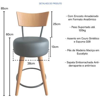 Imagem de Kit 2 Banqueta Média Cozinha Estofada Preta Com Encosto Madeira Urban