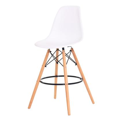 Imagem de Kit 2 Banquetas Alta Eiffel Eames Branca Base MADEIRA Cozinha Bar Bistrô Bancada