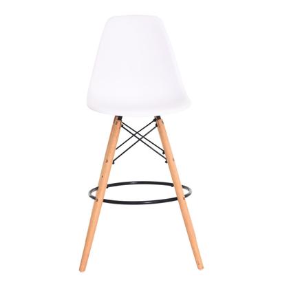 Imagem de Kit 2 Banquetas Alta Eiffel Eames Branca Base MADEIRA Cozinha Bar Bistrô Bancada