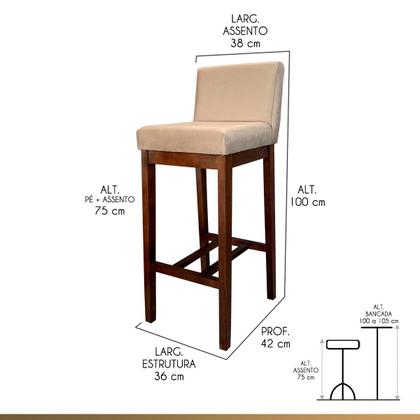 Imagem de Kit 2 Banquetas Alta Estofada para Bancada Lisboa Madeira Capuccino Suede Bege CCS