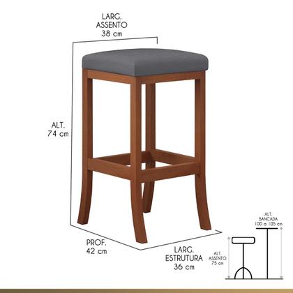 Imagem de Kit 2 Banquetas Alta para Bancada Barcelona Madeira Castanho Suede CCS