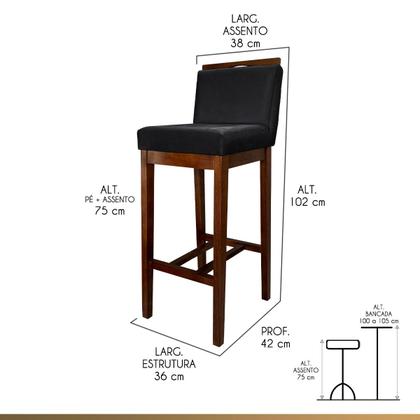 Imagem de Kit 2 Banquetas Alta para Bancada Ilha Líbia Madeira Capuccino Suede Preto CCS