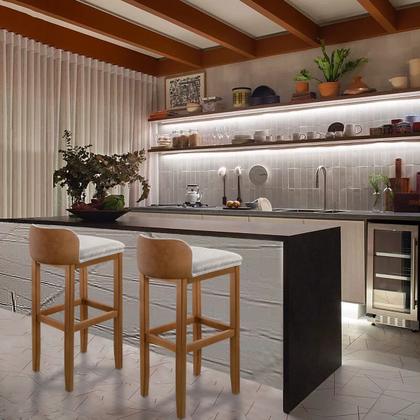 Imagem de Kit 2 Banquetas Alta Sofisticada e Resistente para Balcão, Bar alta com Pés em Madeira Maciça