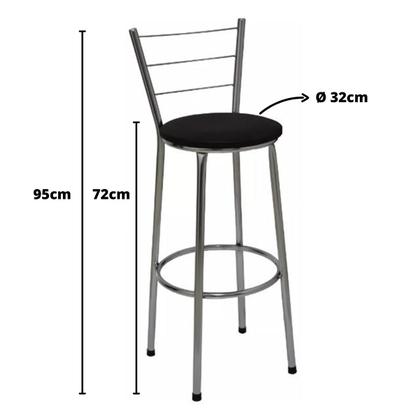 Imagem de Kit 2 Banquetas Altas Cromada com Encosto Assento Preto