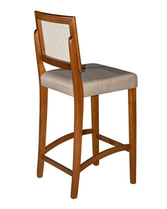 Imagem de Kit 2 Banquetas Altas Pés Em Madeira Maciça Com Encosto em Rattan e Assento Estofado  Conforto, Design Clássico e Elegância para Cozinha ou Balcão