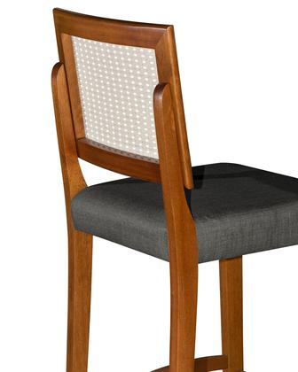 Imagem de Kit 2 Banquetas Altas Pés Em Madeira Maciça Com Encosto em Rattan e Assento Estofado  Conforto, Design Clássico e Elegância para Cozinha ou Balcão