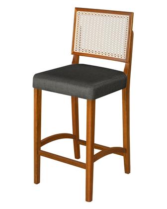 Imagem de Kit 2 Banquetas Altas Pés Em Madeira Maciça Com Encosto em Rattan e Assento Estofado  Conforto, Design Clássico e Elegância para Cozinha ou Balcão