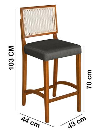 Imagem de Kit 2 Banquetas Altas Pés Em Madeira Maciça Com Encosto em Rattan e Assento Estofado  Conforto, Design Clássico e Elegância para Cozinha ou Balcão