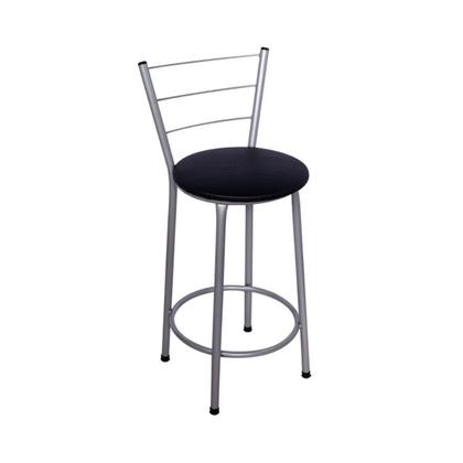 Imagem de Kit 2 Banquetas Altas Prata com Encosto Assento Preto