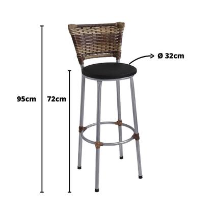 Imagem de Kit 2 Banquetas Altas Prata com Encosto Junco Capuccino Assento Preto Fortmix