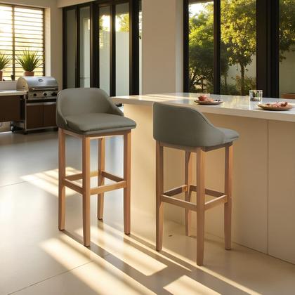 Imagem de Kit 2 Banquetas Balcão Estofada Realeza 100cm Madeira Eucalipto - Marrom