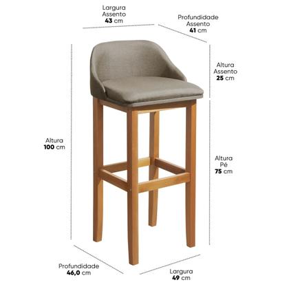 Imagem de Kit 2 Banquetas Balcão Estofada Realeza 100cm Madeira Eucalipto - Marrom