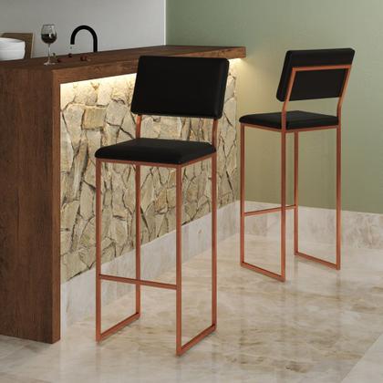 Imagem de Kit 2 Banquetas com Encosto Industrial e Moderna Nina Cobre e material sintético Preto
