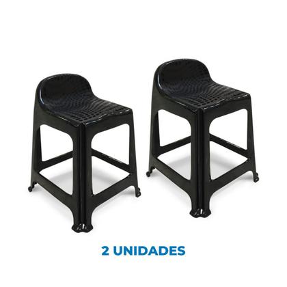 Imagem de Kit 2 Banquetas Com Encosto Preta Arqplast