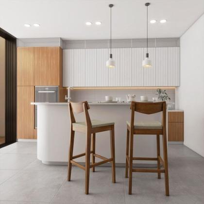 Imagem de Kit 2 Banquetas de Madeira Maciça Loop Linho