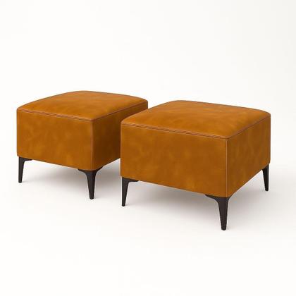 Imagem de Kit 2 Banquetas Decorativas Puf Dallas Com Pés de Ferro em sintético Camel Bela Manu Decor