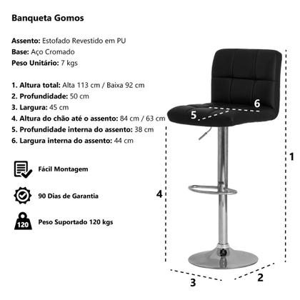 Imagem de Kit 2 Banquetas Estofada Gomos Branca Base Giratória Cromada Altura Regulável Cozinha Bar Bancada