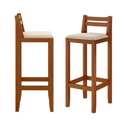 Imagem de Kit 2 Banquetas Luxo Alta Ibiza - Base em Madeira Maciça - Estofado em Linho