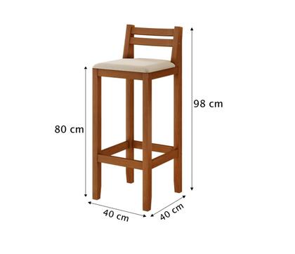 Imagem de Kit 2 Banquetas Luxo Alta Ibiza - Base em Madeira Maciça - Estofado em Linho