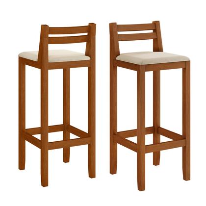 Imagem de Kit 2 Banquetas Luxo Alta Ibiza - Base em Madeira Maciça - Estofado em Linho