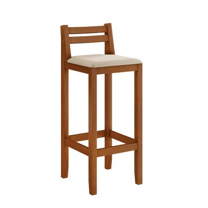 Imagem de Kit 2 Banquetas Luxo Alta Ibiza - Base em Madeira Maciça - Estofado em Linho