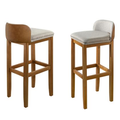 Imagem de Kit 2 Banquetas Luxo Alta Onix - Base em Madeira Maciça - Estofado em Linho Com Composê no material sintético - Morrom