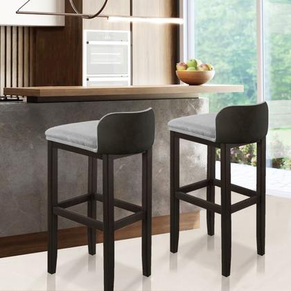 Imagem de Kit 2 Banquetas Luxo Alta Onix - Base em Madeira Maciça - Estofado em Linho Com Composê no material sintético - Preto